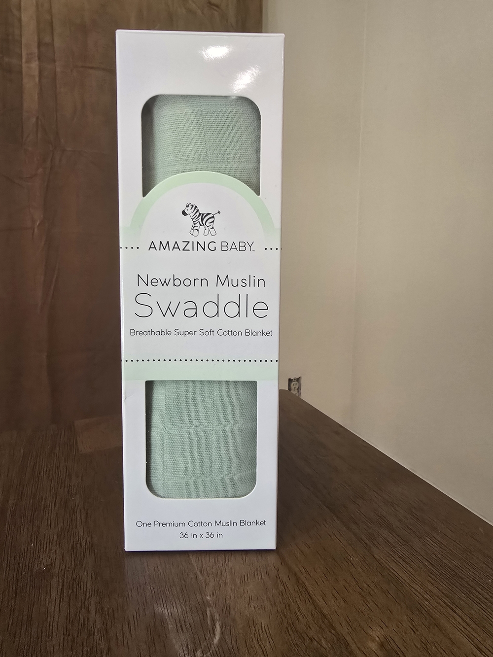 Amazing Baby Newborn Muslin Swaddle Blanket 36x36" Green Cotton New In Box